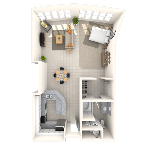 Floor plan for studio, 1 bath, 973 sqft